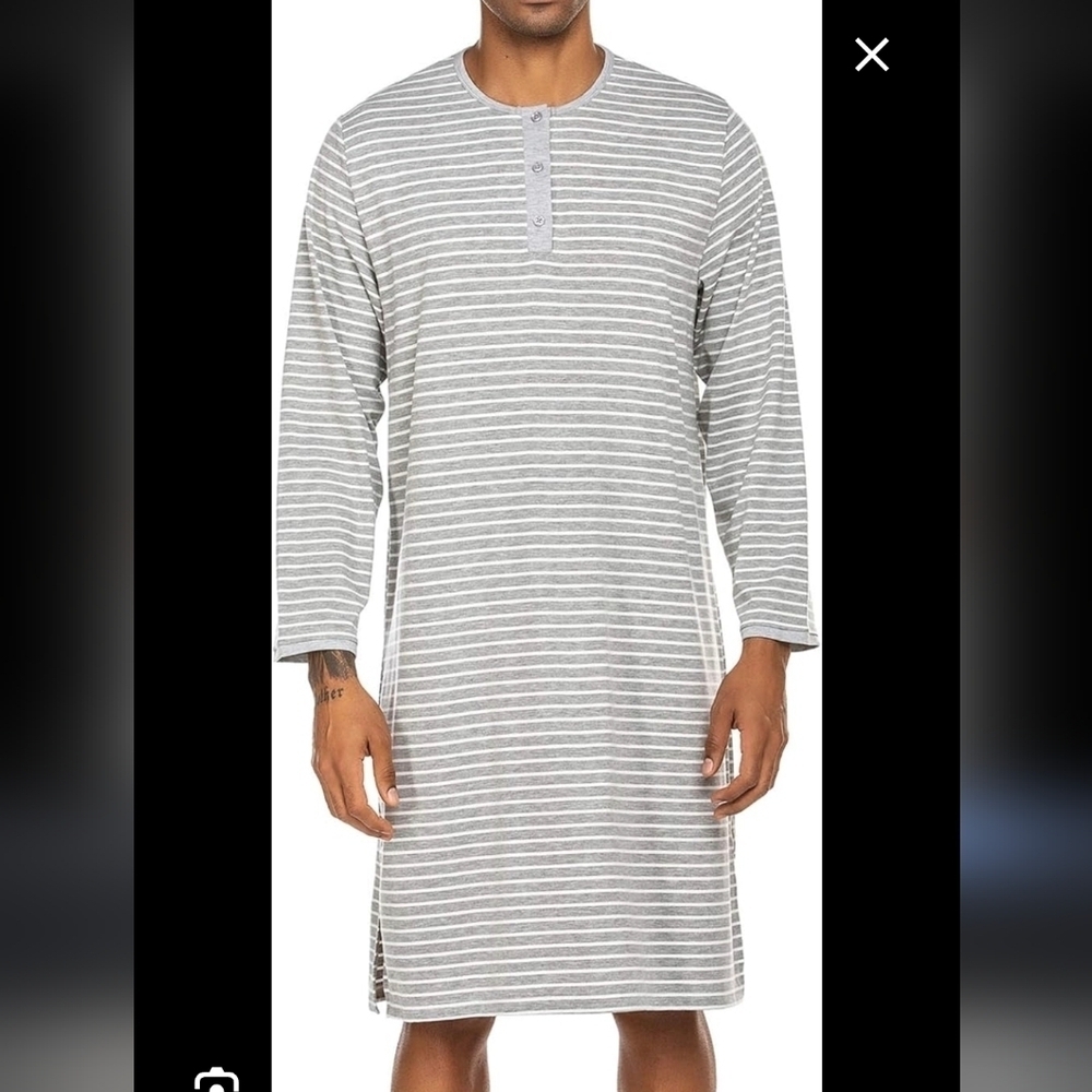 NWOT Ekouaer Men Striped Sleep Shirt Sz M Definitely Unisex